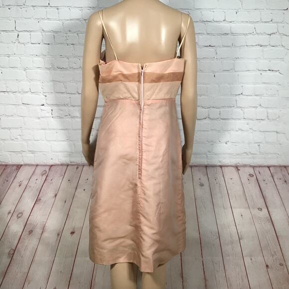 Vintage 60s Peach Blush Party Dress Ruffled Bodice Skinny Strap Front Bow M L - Picture 3 of 9